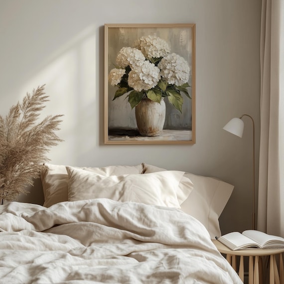 Rustic Hydrangea Oil Painting – Farmhouse Floral Still Life