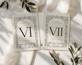 Vintage Roman Numeral Wedding Table Numbers: Editable Canva Templates (Digital Download