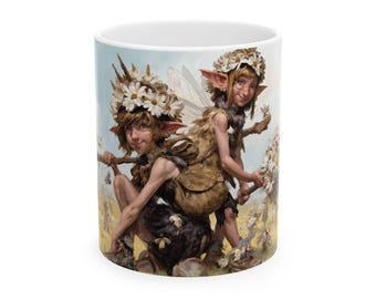 Flower Crown Elves Mug | Fantasy Fairy Woodland Illustration gnomes magic magical cool gift