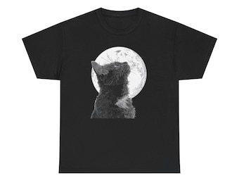 Black Cat Moon Tee | Cat Silhouette, Full Moon Illustration t shirt witch halloween cool gift