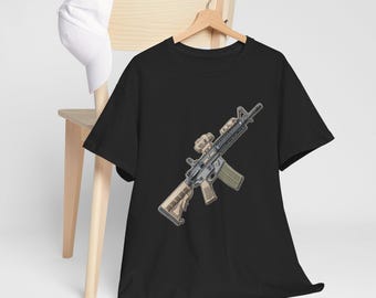 Tactical AR-15 Rifle .223 .556 gun guns embroidery patch style tee | Military Rifle Illustration, Shooting Enthusiast Shirt