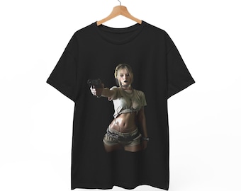 Goth Girl with Gun 1911 glock guns woman women pistol Pointing Gun Tee | Post-Apocalyptic Character Graphic Shirt