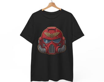 Red Templar Space Marine 40k 40,000 warhammer imperium Helmet T-Shirt | Sci-Fi Soldier Helmet Graphic Tee