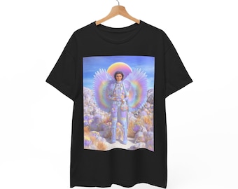 Angel Person Illustration T-Shirt | Rainbow Halo, Pastel Clouds trippy psychedelic cool gift