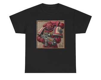 Red Blood Angels Space Marine 40k 40,000 warhammer ravens Illustration T-Shirt | Sci-Fi Soldier Art, Retro Canvas Style