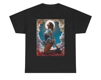 Surreal Woman women goth girl witch moon full Among Clouds T-Shirt | Ethereal Portrait Tee