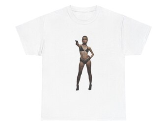 Pinup Goth Girl with Gun pistol 1911 glock women Woman Illustration Tee | Retro Pin Up Art, Bikini Model Graphic