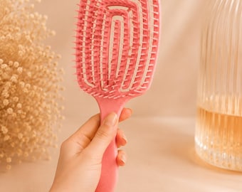 Flexible Pink Detangling Comb. Anti-Pull Brush for Wet and Dry Hair. Cute Gift for Women