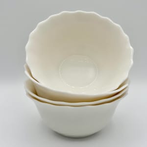 Vintage Arcopal France Milk White Glass 5” Dessert Bowls with Scallop Swirl, Set of 4