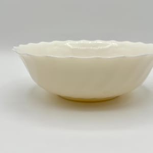 Vintage Arcopal France Milk White Glass 6” Cereal Bowl with Scallop Swirl