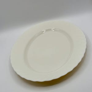 Vintage Arcopal France Milk White Glass 13.75” Serving Platter with Scallop Swirl