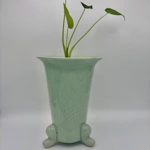 Vintage Mid-20th Century Asian Inspired Pale Green Floral Motif Planter/Vase