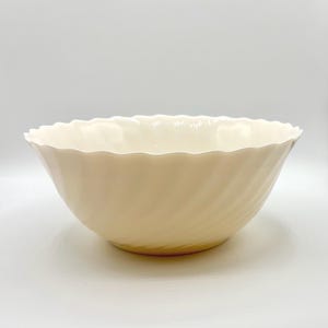 Vintage Arcopal France Milk White Glass 9.5” Medium Serving Bowl with Scallop Swirl