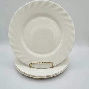 Vintage Arcopal France Milk White Glass 7.5” Salad Plates with Scallop Swirl, Set of 4