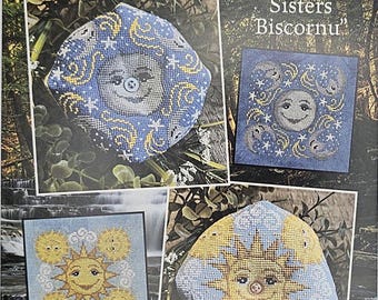 Celestial Sisters Biscornu Cross Stitch Pattern: Sun & Moon