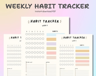 Druckbarer wöchentlicher Habit-Tracker | Digital Habit Tracker PDF | Sofortdownload | Ziele setzen & Produktion | Habit Tracking Planer