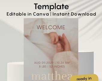 Baby Announcement Template Canva Editable, Birth Announcement Template, Baby Card, Newborn Photo Announcement, WhatsApp Baby Reveal