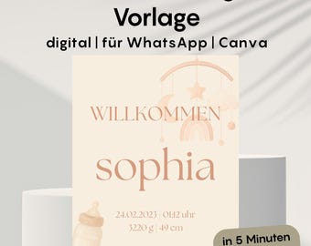 Editable Baby Announcement Template Canva, Birth Announcement WhatsApp, Minimalist Newborn Card, Neutral Baby Announcement Digital Download