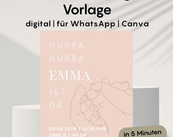Baby Announcement Template Canva, Minimalist Birth Announcement, Editable Newborn Card, Neutral Baby Announcement, WhatsApp Baby Template