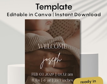Editable Baby Announcement Template Canva, WhatsApp Birth Announcement, Newborn Card, Photo Announcement, Digital Download