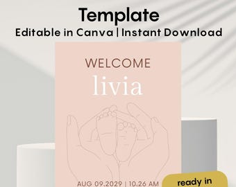 Baby Announcement Template Canva – Birth Announcement Card, Minimalist Baby Announcement, Editable Template, Instant Download WhatsApp