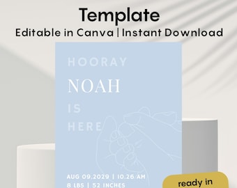 Baby Boy Announcement Template Canva, Birth Announcement Editable, Minimalist Newborn Card, Blue Baby Announcement, WhatsApp Baby Template