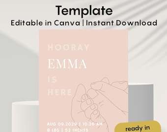 Baby Announcement Template Canva, Minimalist Birth Announcement, Editable Newborn Card, Neutral Baby Announcement, WhatsApp Baby Template