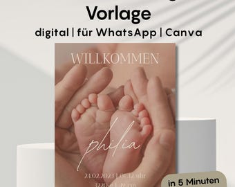 Baby Announcement Template Canva, Birth Announcement Editable, Minimalist Newborn Card, WhatsApp Baby Announcement, Neutral Baby Template