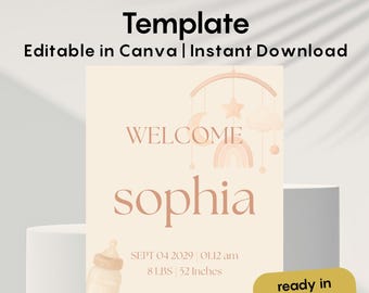 Editable Baby Announcement Template Canva, Birth Announcement WhatsApp, Minimalist Newborn Card, Neutral Baby Announcement Digital Download