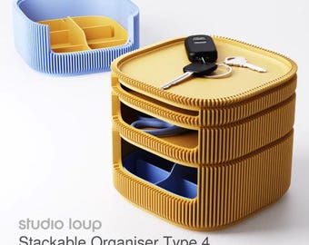 Stackable Organiser Type 4 Style 2 | 3D Printed Modular Storage Tray | Fin Textured Desk Organizer Set