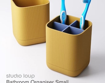 Bathroom Organizer Small | 3D Printed Toothbrush Holder with Drip Tray | Modern Minimal Bathroom Storage