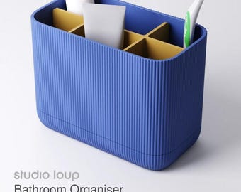 Bathroom Organizer | 3D Printed Toothbrush Holder with Drip Tray & Removable Insert, Modern Bathroom Storage