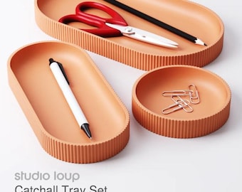 Catchall Tray Set | 3D Printed Minimal Ribbed Organizers | Modern Desk Trays | Home Office
