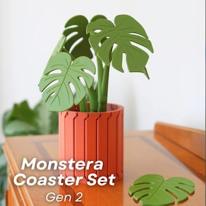 Monstera Plant Coasters Set Gen 2- End table | Coaster Leaves, Magnetic Cup Coasters, Decorative Plant, Unique Housewarming Gift, Home Decor