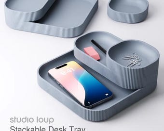 Stackable Desk Tray Set | 3D Printed Office Organizer | Modern Minimalist Desk Storage Trays