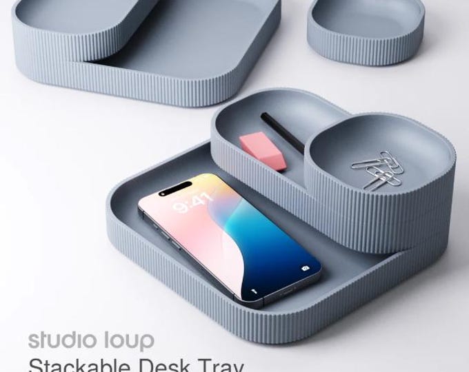 Stackable Desk Tray Set | 3D Printed Office Organizer | Modern Minimalist Desk Storage Trays