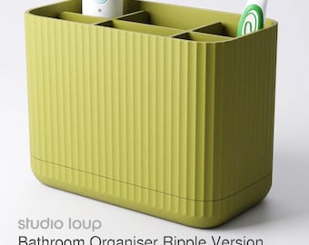 Bathroom Organizer Ripple | 3D Printed Toothbrush Holder with Drip Tray, Modern Bathroom Storage, Minimalist Decor