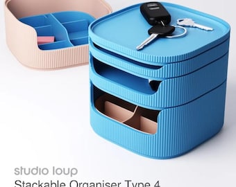 Stackable Organiser Type 4 | 3D Printed Modular Desk Storage | Modern Ribbed Organizer Set