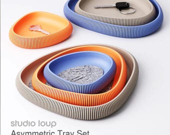Asymmetric Tray Set | 3D Printed Modern Catchall Trays with Felt Insert Option