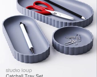 Catchall Tray Set Style 2 | 3D Printed Minimal Organizer | Modern Ribbed Desk Trays | Catch All Tray