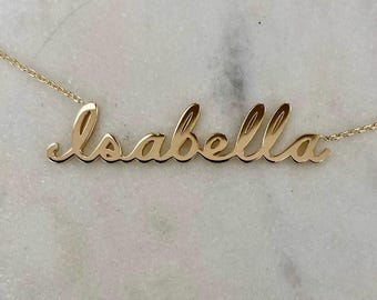 14K Gold Name Necklace – Personalized Solid Gold Nameplate – Custom Handcrafted Necklace – Gift for Her – Everyday Jewelry