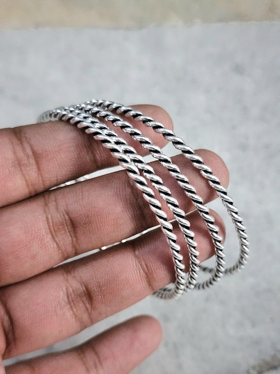 Beautiful Twisted Bangle Set of 4 Solid 925 Sterling Silver