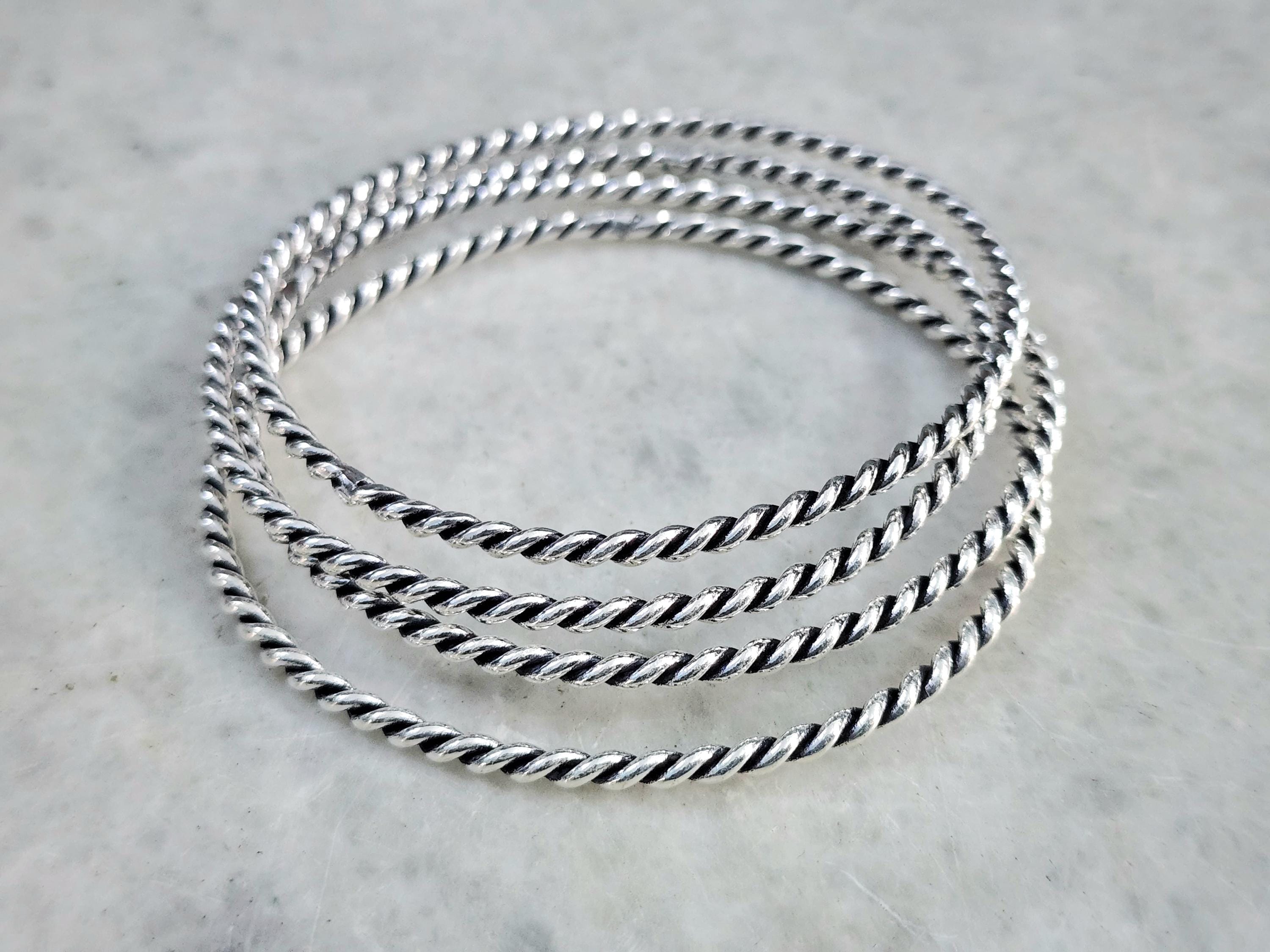 Beautiful Twisted Bangle Set of 4 Solid 925 Sterling Silver