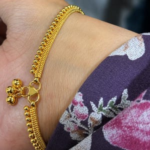 1 grams guldpläterad dubbelskiktad fotlänk | Traditionell pärlbesatt indisk payal, vardagsbruk