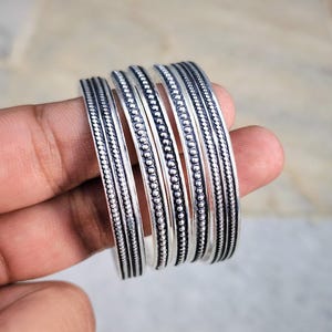 Oxidized Sterling Silver Bangle Set: Indian Tribal Jewelry, Stackable Kada
