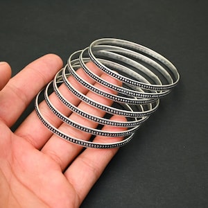 Oxidized Sterling Silver Bangle Set of 7: Handmade Boho Jewelry