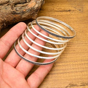 Handmade Sterling Silver Bangle Set: Stackable Oxidized Boho Jewelry