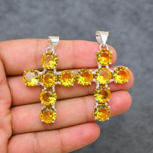 Citrine Cross Pendant Set: Sterling Silver Christian Jewelry
