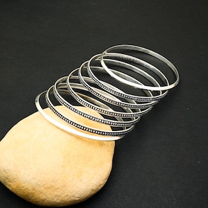 Oxidized Sterling Silver Bangle Set: Stackable Boho Jewelry