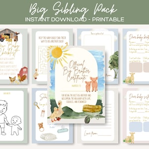 Big Sibling Printable Activity Pack - Farm | A4 & 5x7 Sizes | Big Brother Certificate, Letter to Baby, Checklist + Games | Instant Download